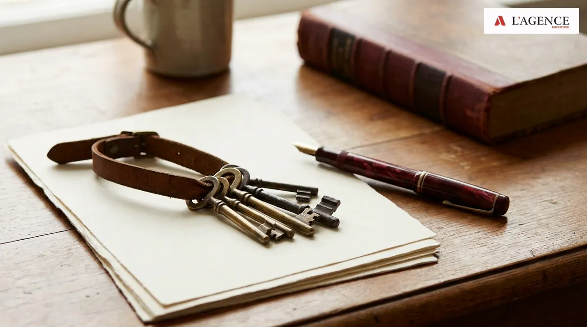 Clés d’une maison de famille posées sur des documents de succession