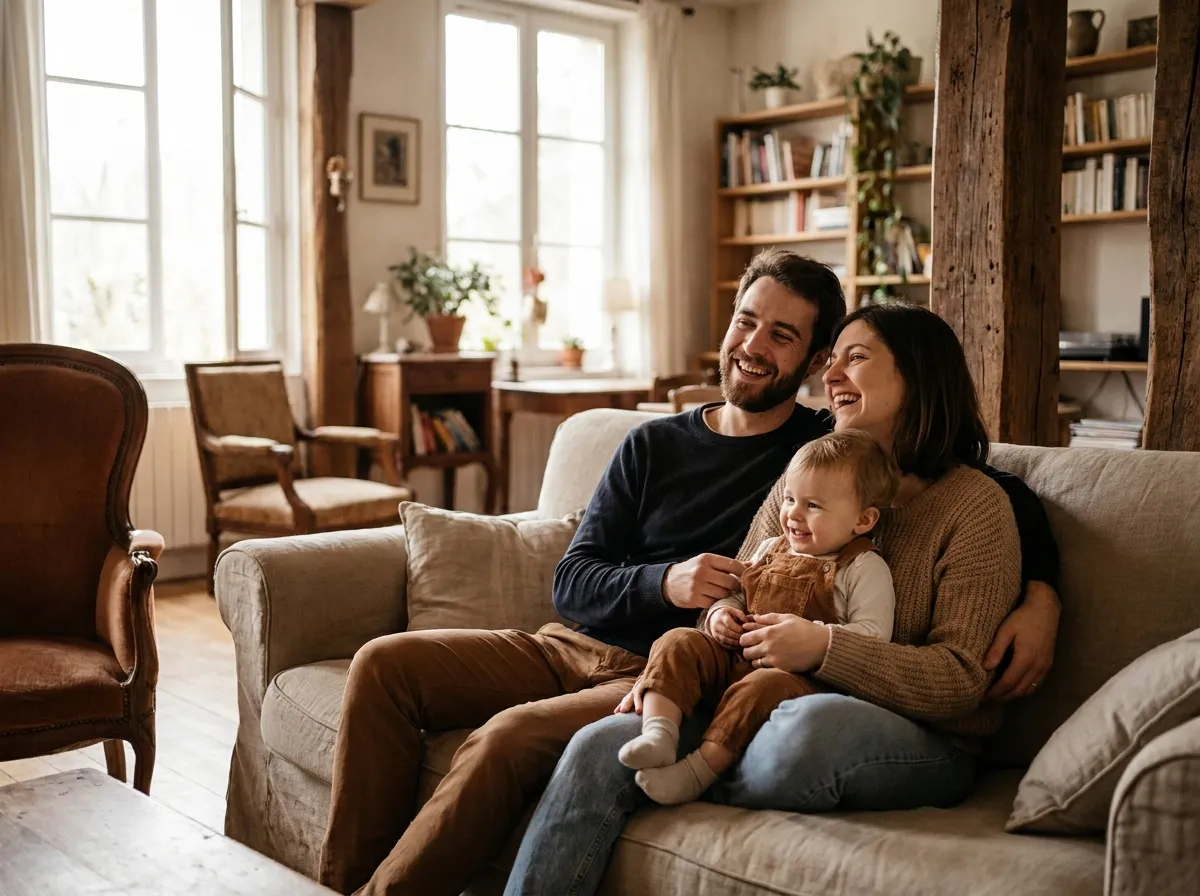 Une famille réunie dans le salon de sa maison à Meaux